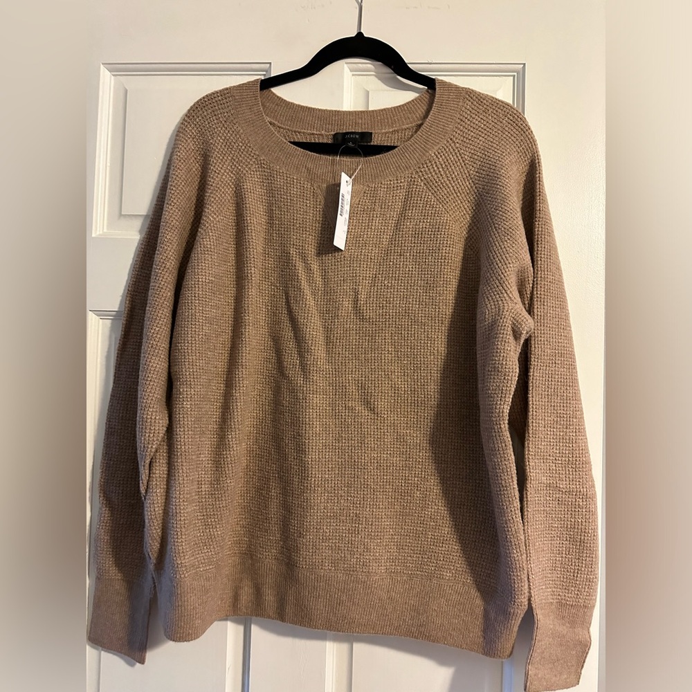 J Crew Tan Merino Wool Alpaca Blend Lightweight Stretchy Sweater Sz L NWT